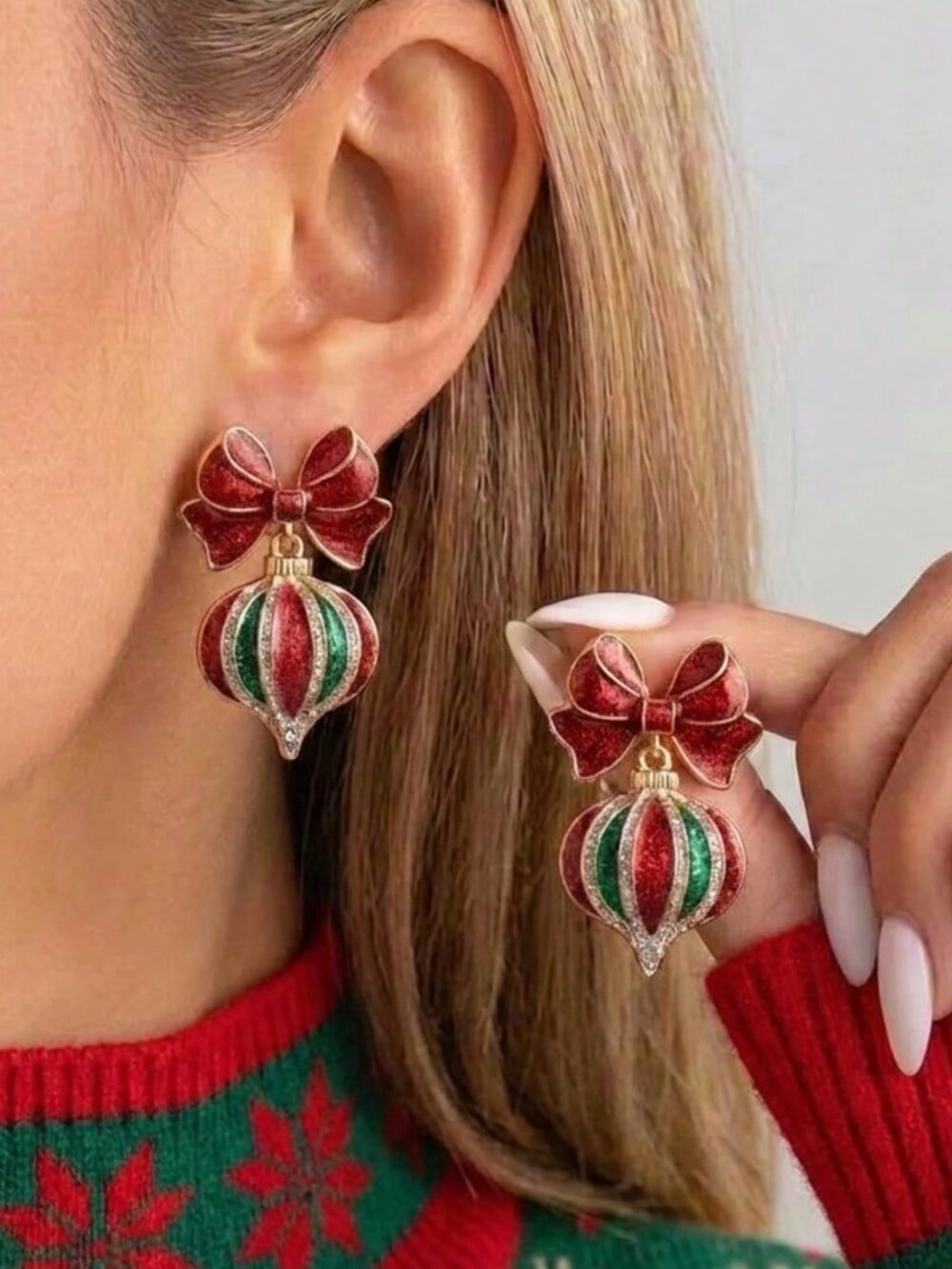 Christmas Glitter Bow tree ornament Earrings